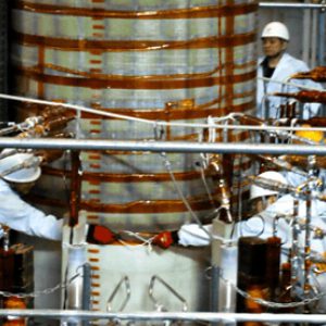 The insert coil being lowered into the test facility at Naka, Japan. Photo: JAEA