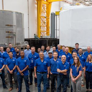 The first of six magnet modules forming the central solenoid is packaged while the next is ready for packaging at General Atomics in Poway, California. Photo: GA