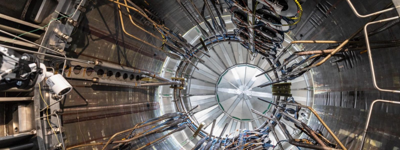 The interior of a central solenoid module shows the extensive network of helium piping needed to keep the superconducting magnet at 4 degrees Kelvin. US ITER is managing the fabrication of magnet modules at General Atomics in Poway, CA. Photo: GA