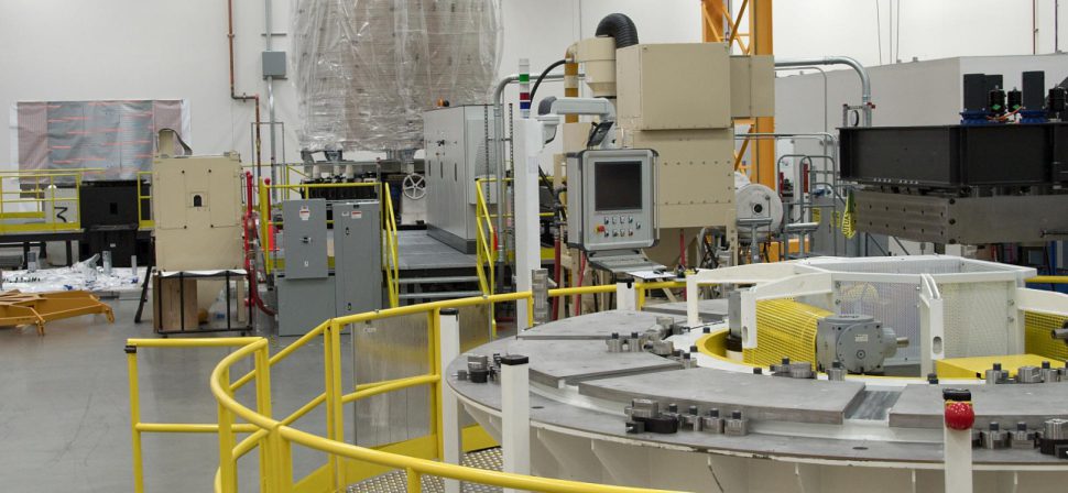 After the de-spooler, the conductor passes to the winding station shown above. Photo: US ITER