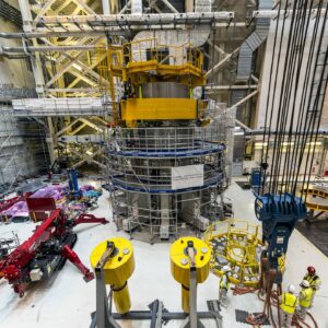 Central solenoid module 2 stacking in ITER Assembly Hall, September 2023