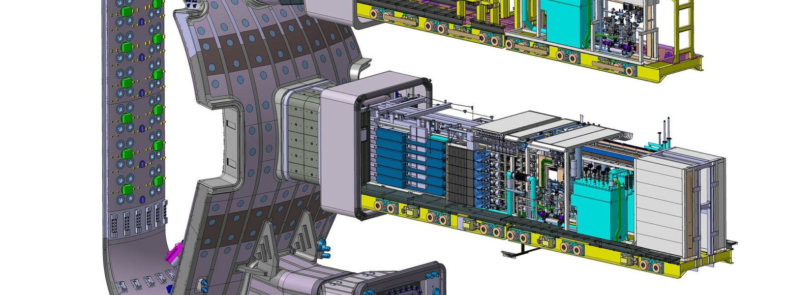 CAD-model of an ITER vacuum vessel sector showing a set pf twelve injectors installed