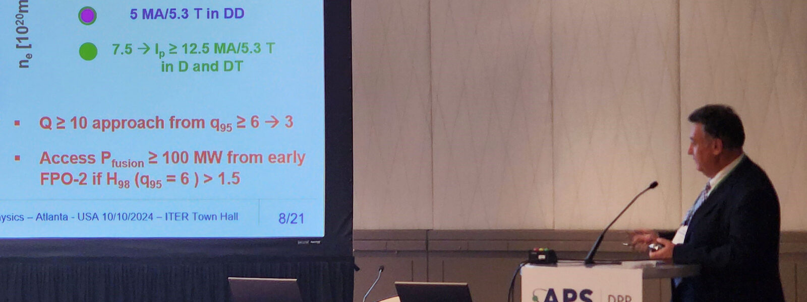 Alberto Loarte, ITER's Head of Science, presents at the 66th Annual Meeting of the American Physical Society Division of Plasma Physics in Atlanta, Georgia, in October 2024.