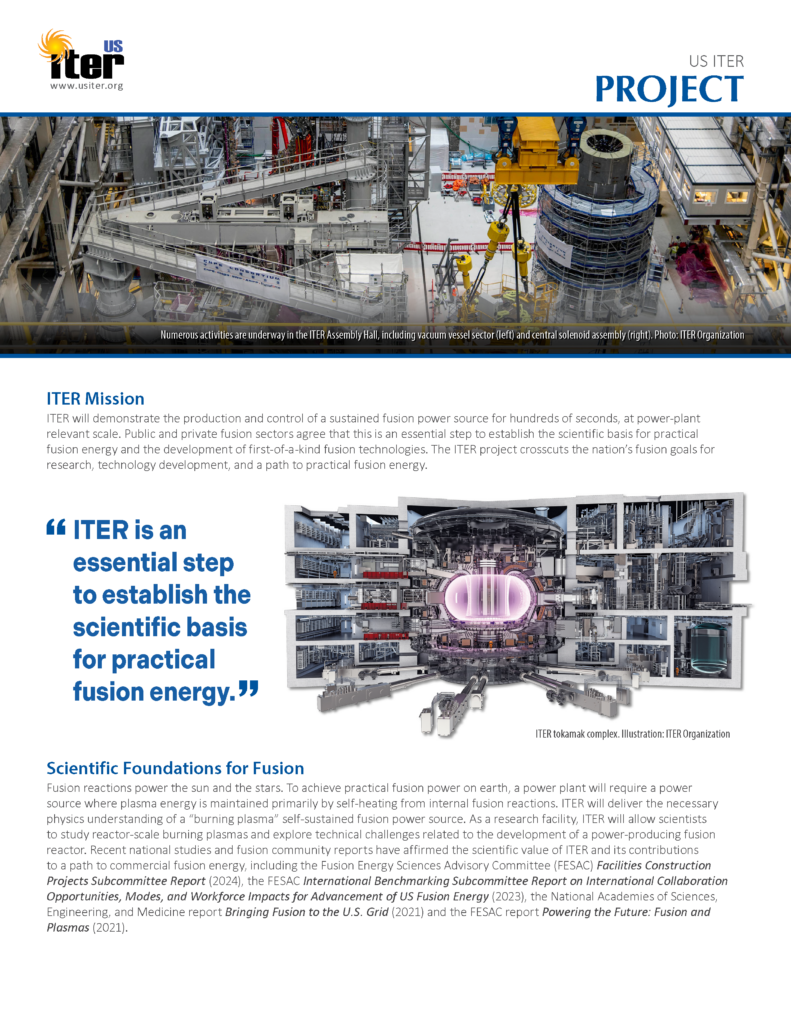 image of US ITER Project fact sheet