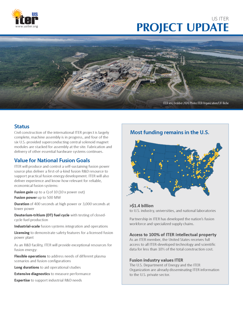 image of US ITER Project Update fact sheet