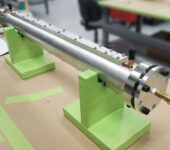 Photo of a waveguide for the electron cyclotron heating transmission lines contributed by US ITER to the ITER fusion project.
