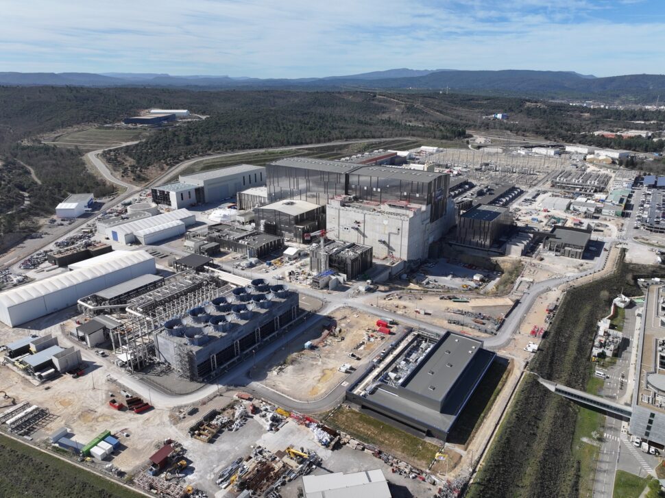 Aerial photograph of the ITER international fusion project in southern France.